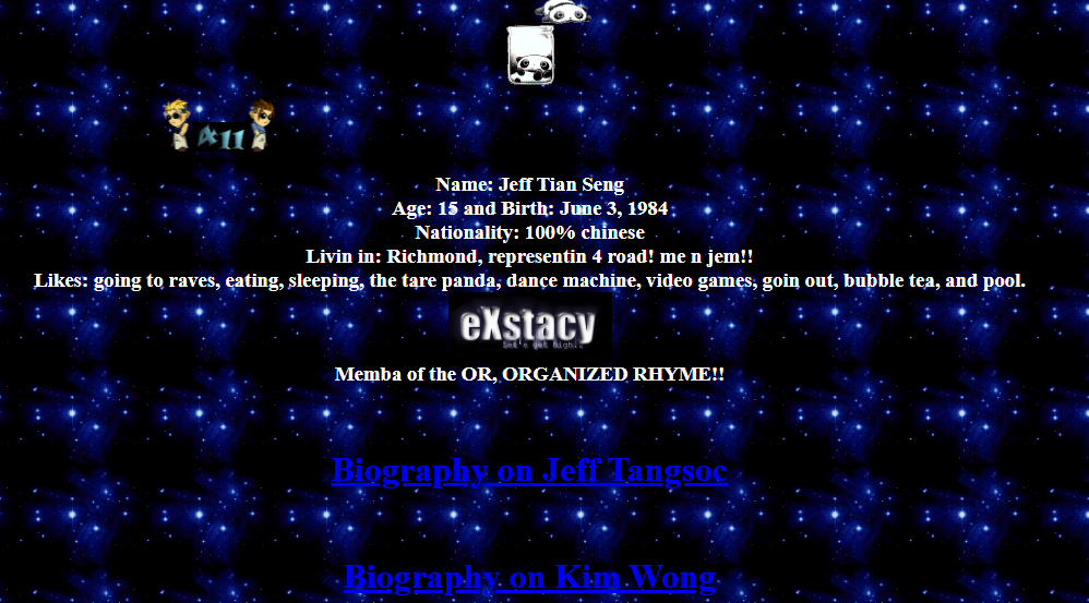 screenshot of an old GeoCities Website